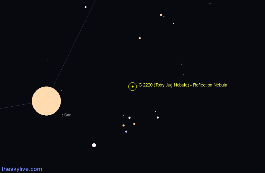 Finder chart IC 2220 (Toby Jug Nebula) - Reflection Nebula in Carina star