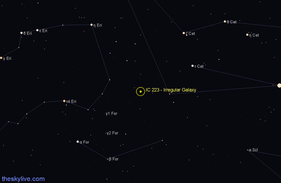Finder chart IC 223 - Irregular Galaxy in Cetus star