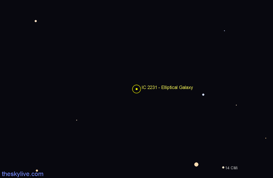 Finder chart IC 2231 - Elliptical Galaxy in Hydra star
