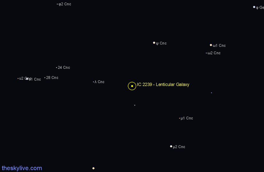 Finder chart IC 2239 - Lenticular Galaxy in Cancer star