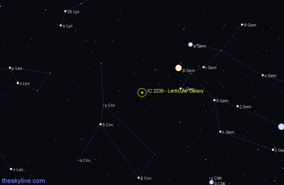 Finder chart IC 2239 - Lenticular Galaxy in Cancer star