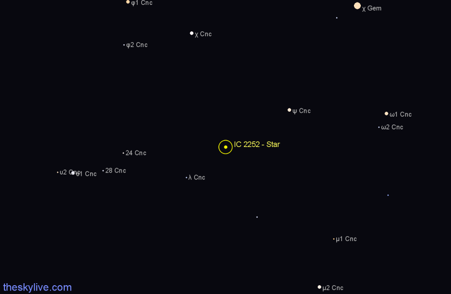 Finder chart IC 2252 - Star in Cancer star