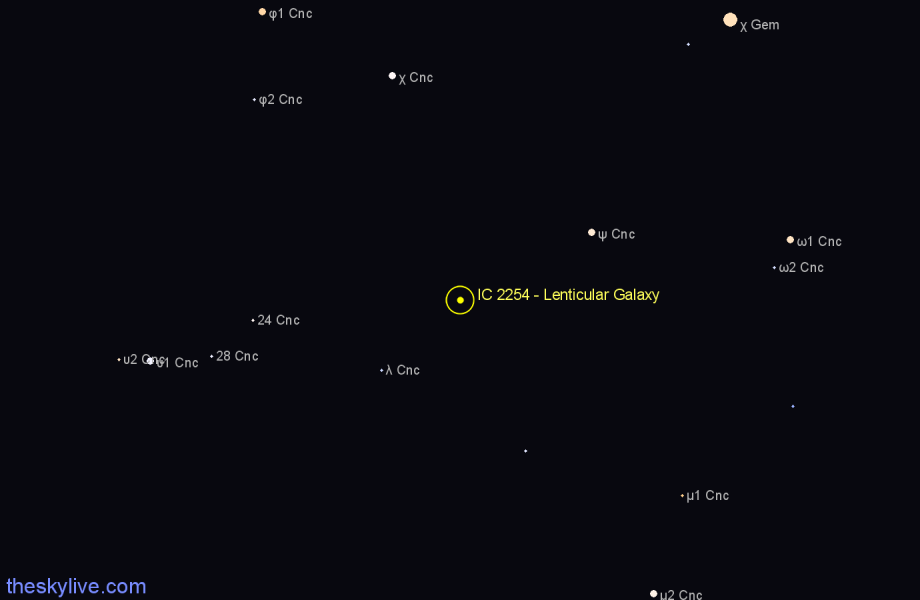 Finder chart IC 2254 - Lenticular Galaxy in Cancer star