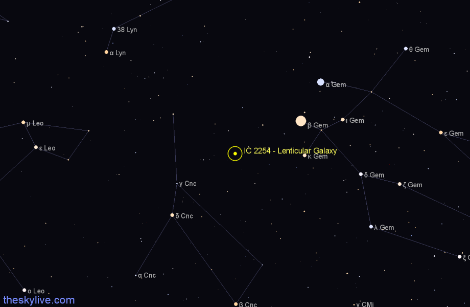 Finder chart IC 2254 - Lenticular Galaxy in Cancer star