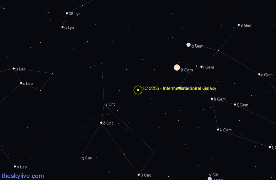 Finder chart IC 2256 - Intermediate Spiral Galaxy in Cancer star