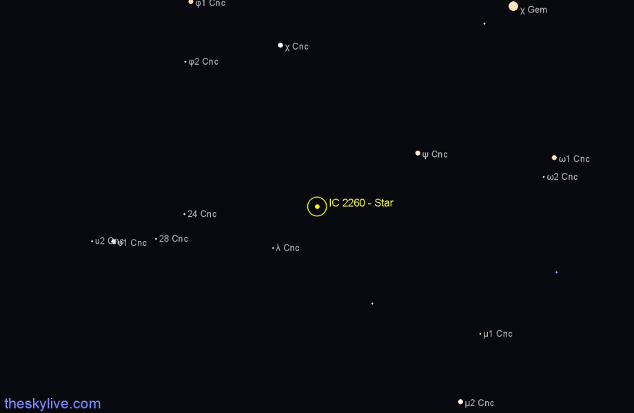 Finder chart IC 2260 - Star in Cancer star