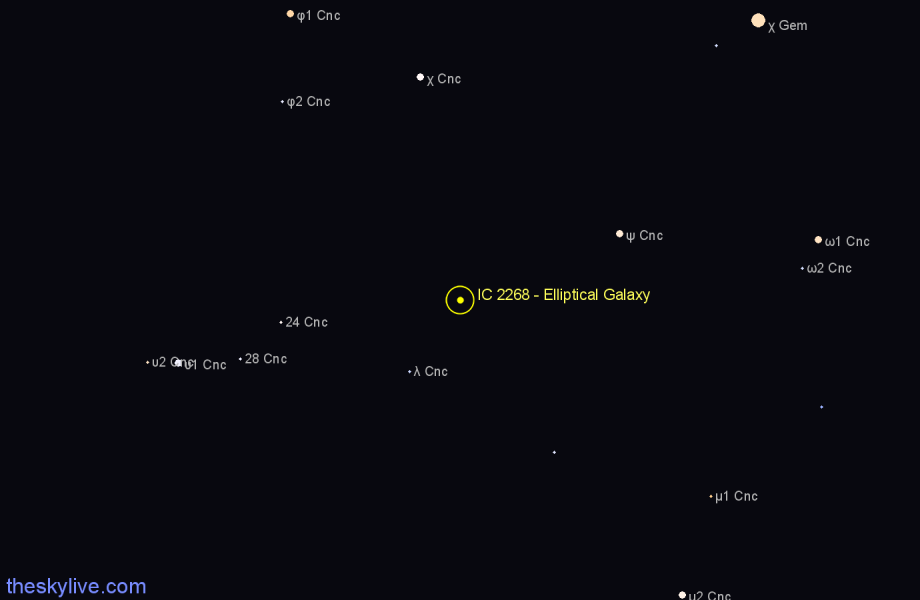 Finder chart IC 2268 - Elliptical Galaxy in Cancer star