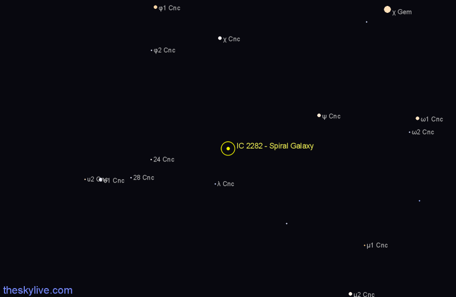 Finder chart IC 2282 - Spiral Galaxy in Cancer star