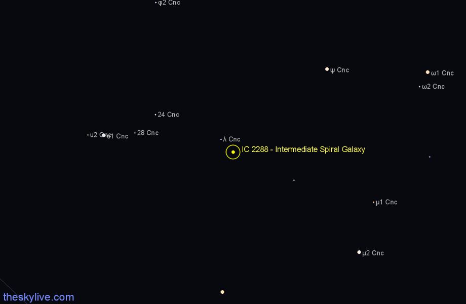 Finder chart IC 2288 - Intermediate Spiral Galaxy in Cancer star