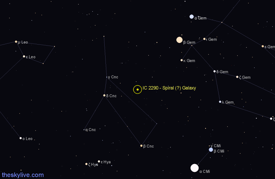 Finder chart IC 2290 - Spiral (?) Galaxy in Cancer star