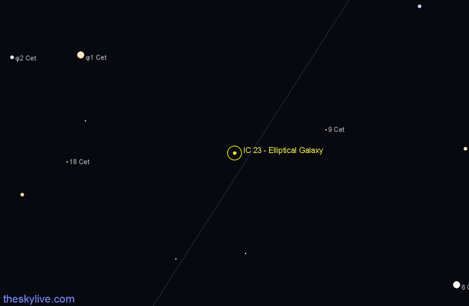 Finder chart IC 23 - Elliptical Galaxy in Cetus star