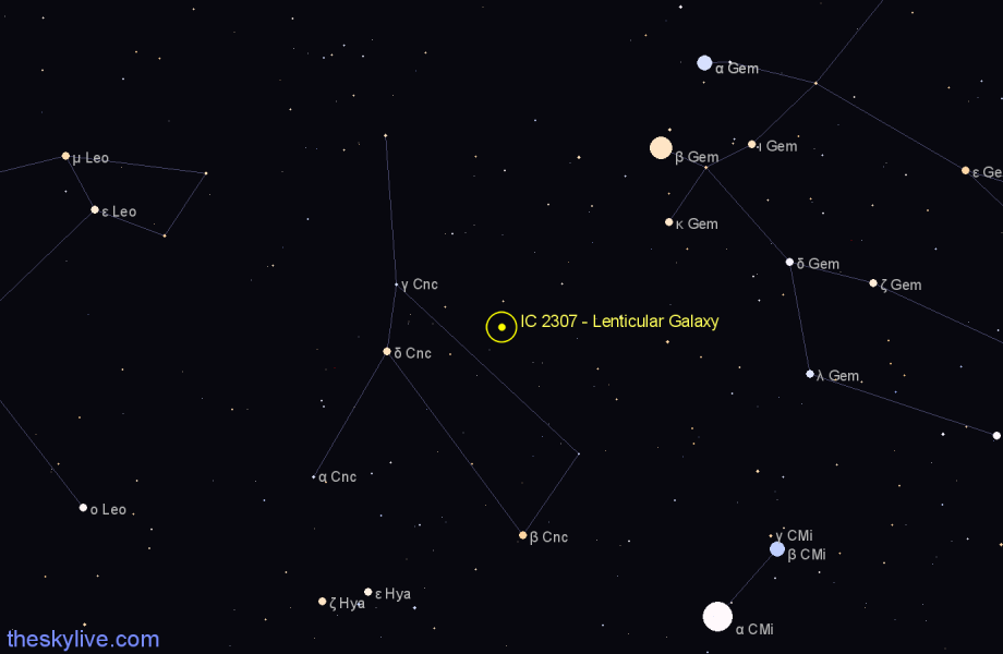 Finder chart IC 2307 - Lenticular Galaxy in Cancer star