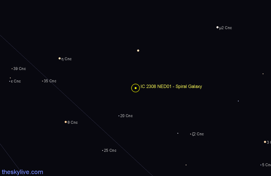 Finder chart IC 2308 NED01 - Spiral Galaxy in Cancer star