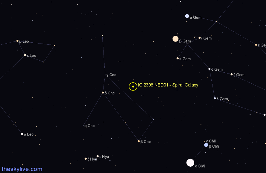 Finder chart IC 2308 NED01 - Spiral Galaxy in Cancer star