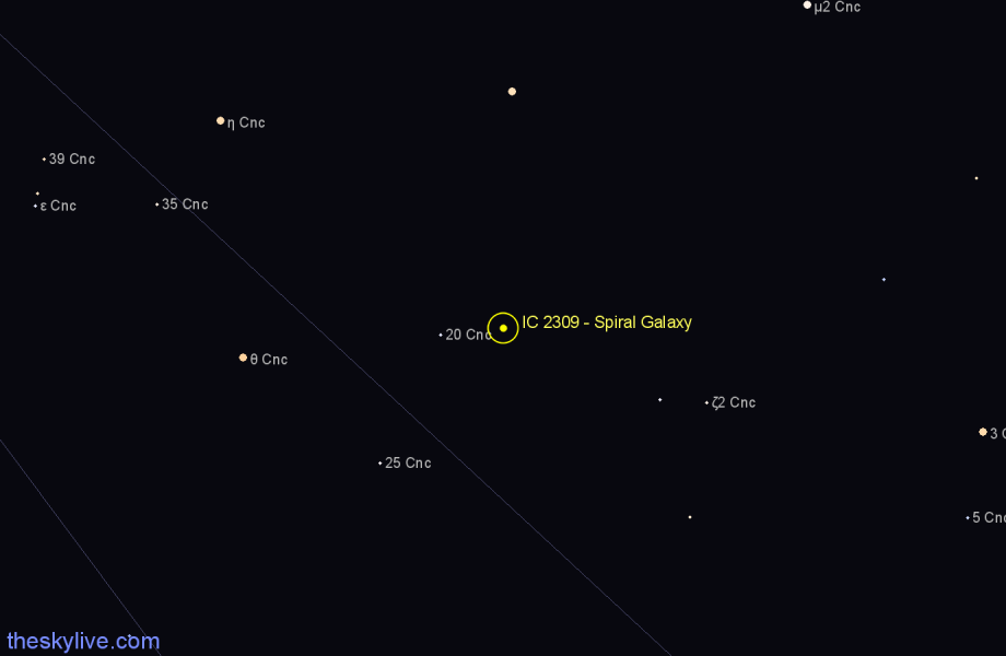 Finder chart IC 2309 - Spiral Galaxy in Cancer star