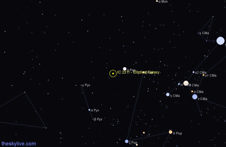 Finder chart IC 2311 - Elliptical Galaxy in Puppis star