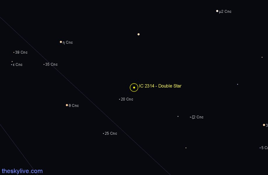 Finder chart IC 2314 - Double Star in Cancer star