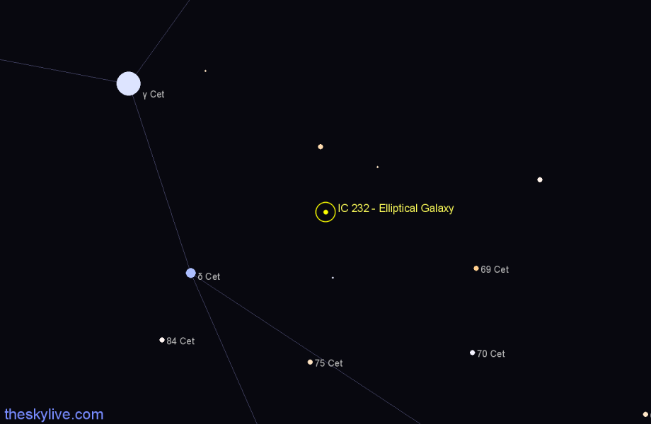 Finder chart IC 232 - Elliptical Galaxy in Cetus star