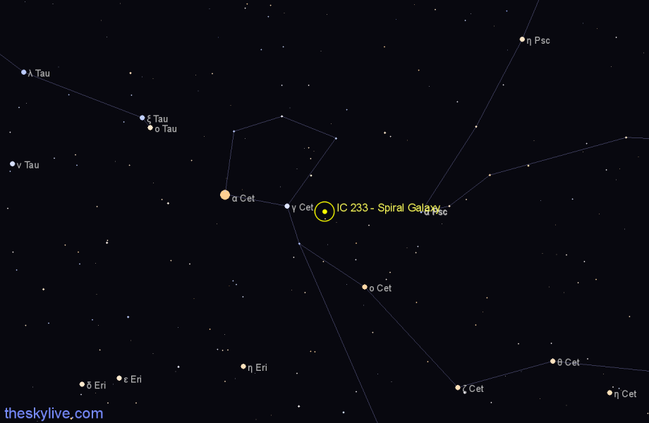 Finder chart IC 233 - Spiral Galaxy in Cetus star
