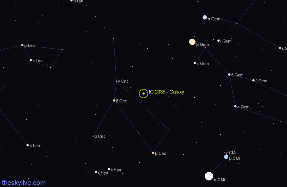 Finder chart IC 2335 - Galaxy in Cancer star