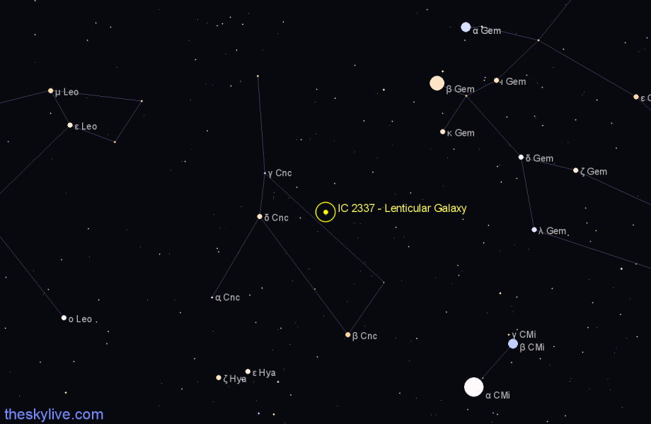 Finder chart IC 2337 - Lenticular Galaxy in Cancer star