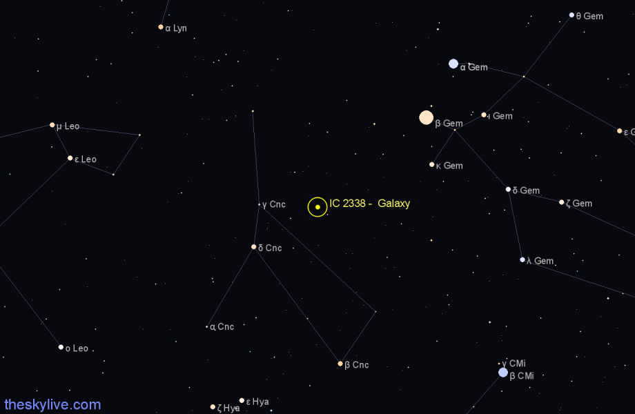 Finder chart IC 2338 -  Galaxy in Cancer star