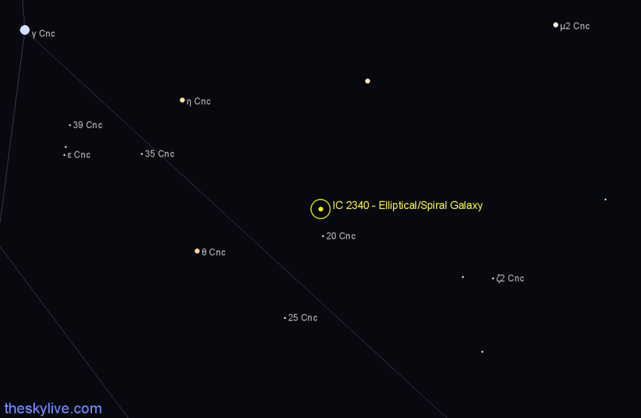 Finder chart IC 2340 - Elliptical/Spiral Galaxy in Cancer star