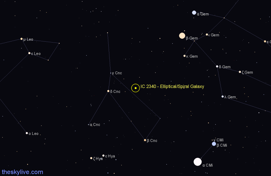 Finder chart IC 2340 - Elliptical/Spiral Galaxy in Cancer star