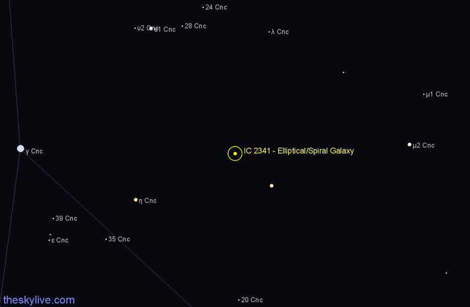 Finder chart IC 2341 - Elliptical/Spiral Galaxy in Cancer star