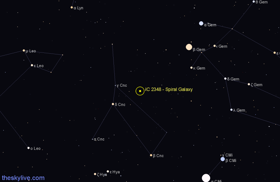 Finder chart IC 2348 - Spiral Galaxy in Cancer star