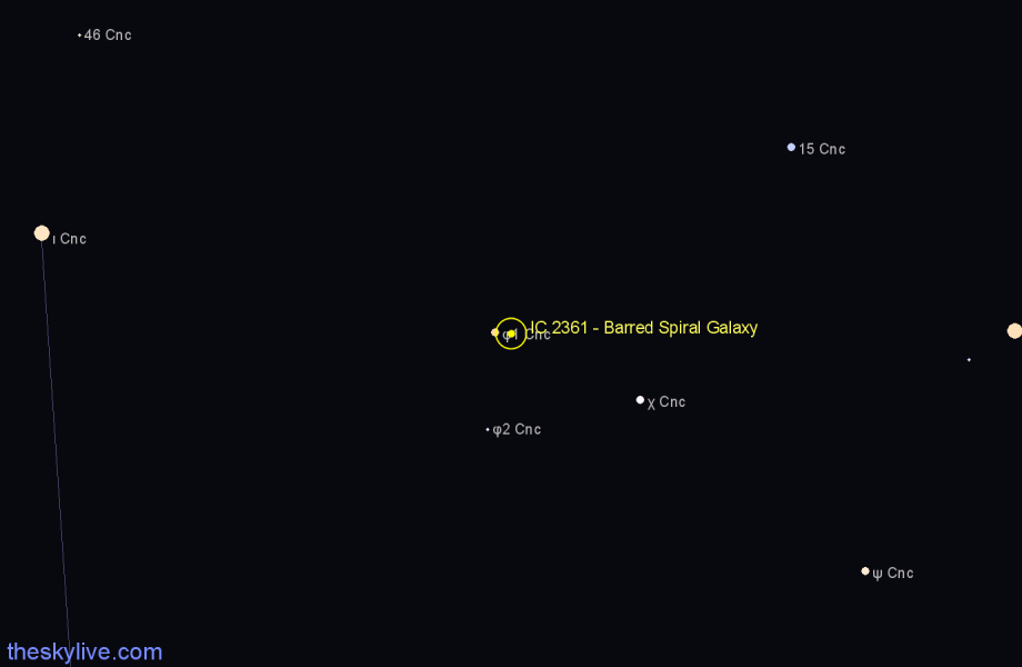 Finder chart IC 2361 - Barred Spiral Galaxy in Cancer star