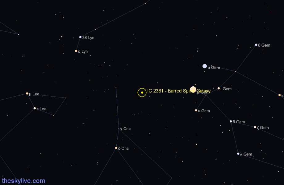 Finder chart IC 2361 - Barred Spiral Galaxy in Cancer star