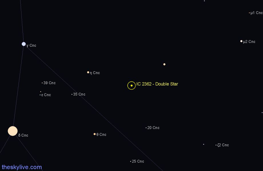 Finder chart IC 2362 - Double Star in Cancer star