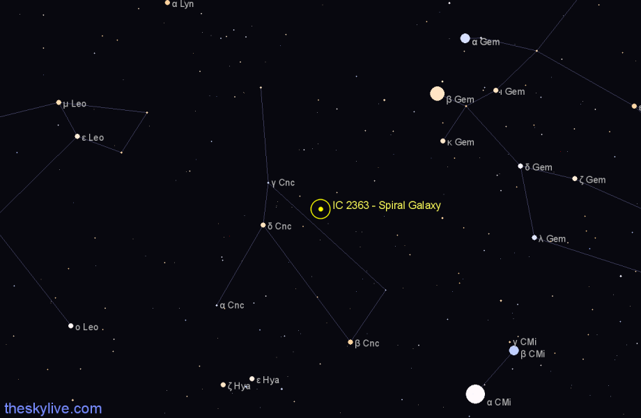 Finder chart IC 2363 - Spiral Galaxy in Cancer star