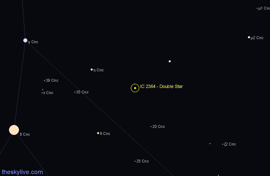 Finder chart IC 2364 - Double Star in Cancer star