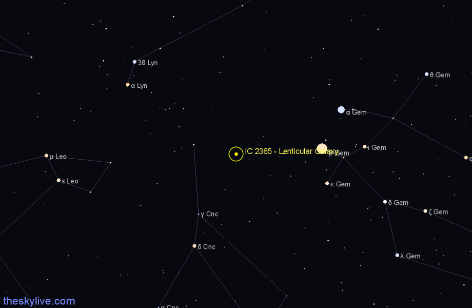 Finder chart IC 2365 - Lenticular Galaxy in Cancer star