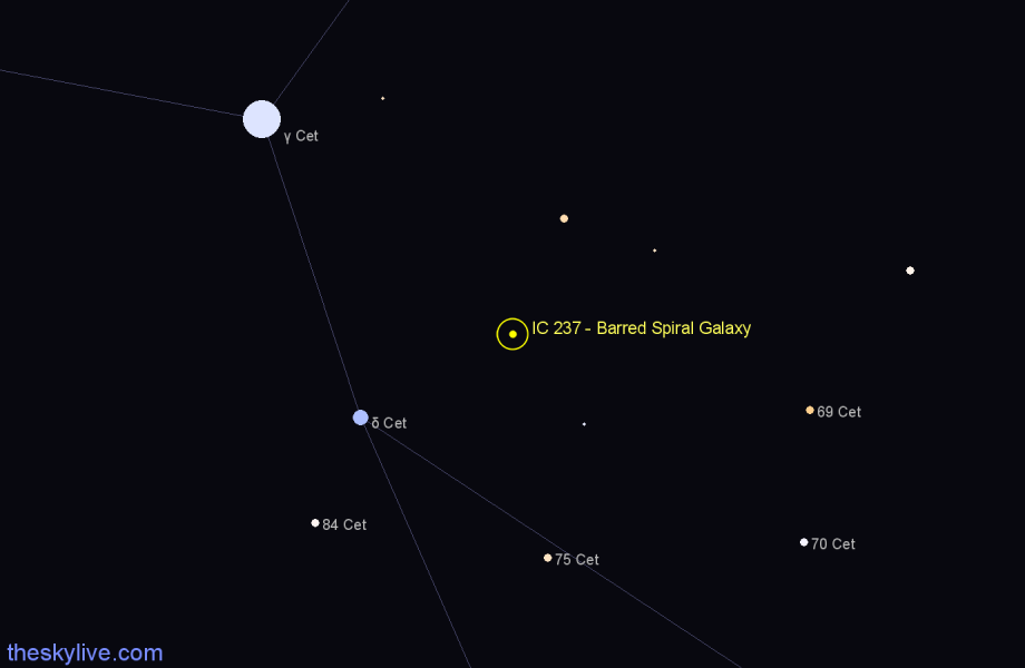 Finder chart IC 237 - Barred Spiral Galaxy in Cetus star