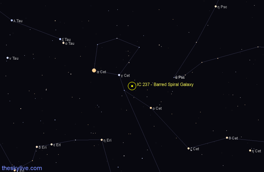 Finder chart IC 237 - Barred Spiral Galaxy in Cetus star