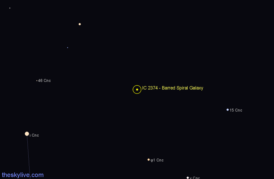 Finder chart IC 2374 - Barred Spiral Galaxy in Cancer star