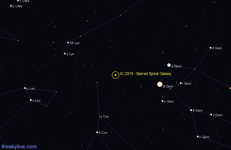 Finder chart IC 2374 - Barred Spiral Galaxy in Cancer star