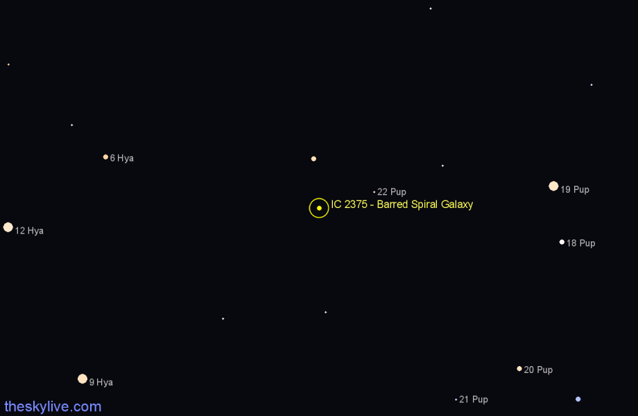 Finder chart IC 2375 - Barred Spiral Galaxy in Puppis star