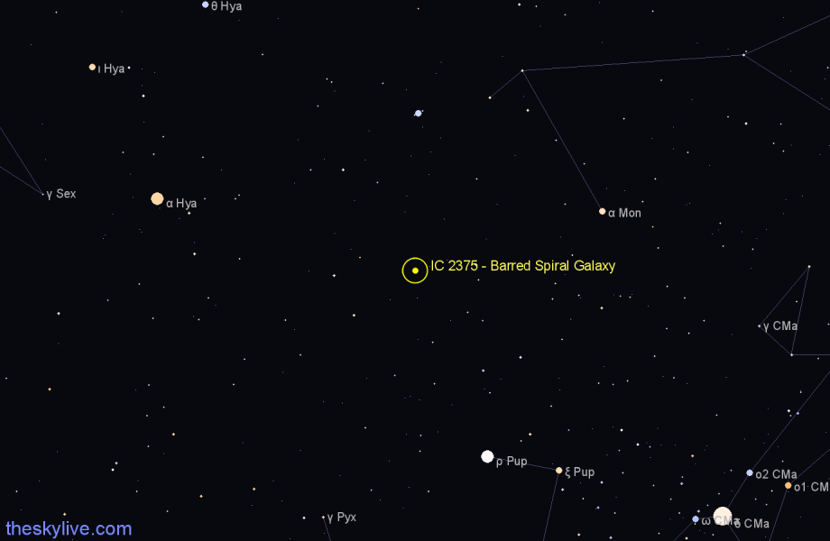 Finder chart IC 2375 - Barred Spiral Galaxy in Puppis star