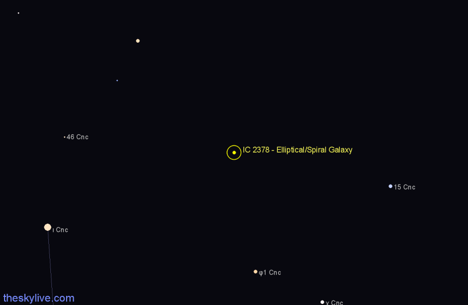 Finder chart IC 2378 - Elliptical/Spiral Galaxy in Cancer star