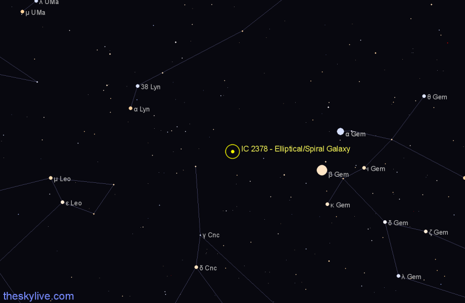 Finder chart IC 2378 - Elliptical/Spiral Galaxy in Cancer star