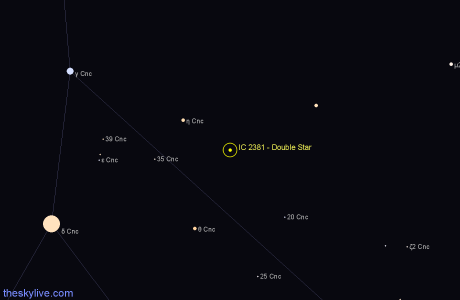 Finder chart IC 2381 - Double Star in Cancer star