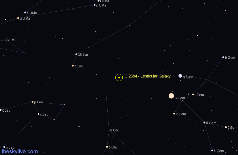 Finder chart IC 2384 - Lenticular Galaxy in Cancer star