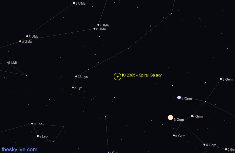 Finder chart IC 2385 - Spiral Galaxy in Lynx star