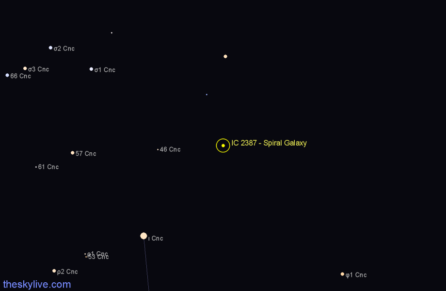 Finder chart IC 2387 - Spiral Galaxy in Cancer star