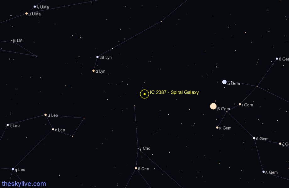 Finder chart IC 2387 - Spiral Galaxy in Cancer star