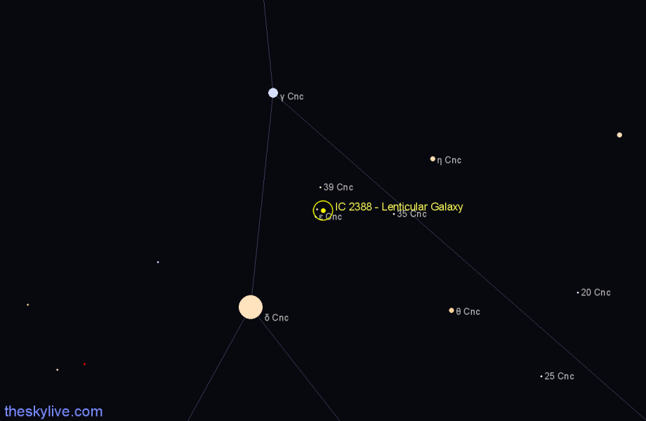 Finder chart IC 2388 - Lenticular Galaxy in Cancer star